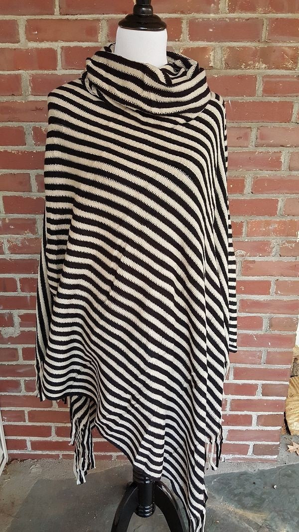 Drape neck striped poncho
