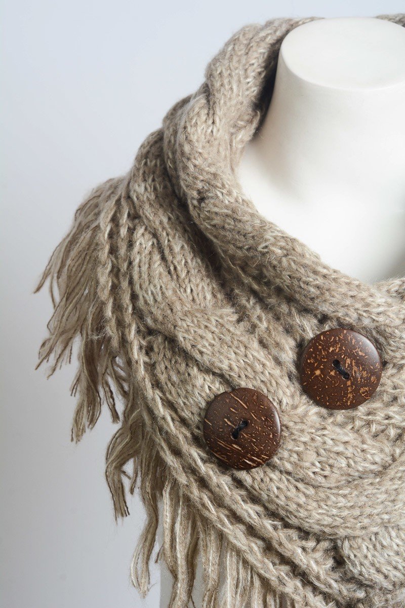 Two button fringed capelet